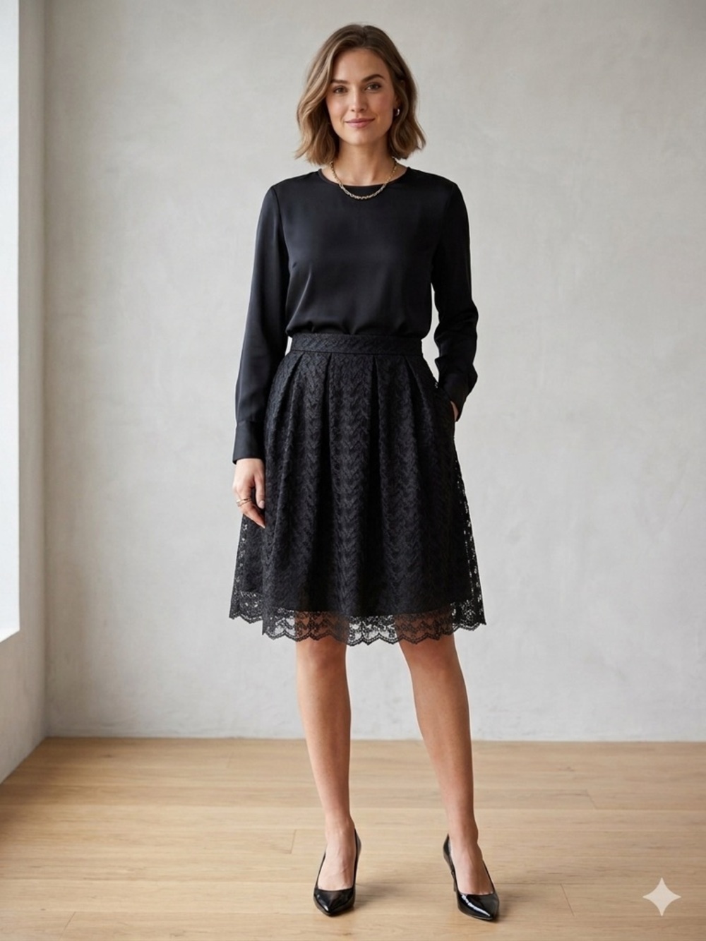 Mademoiselle R | Black Lace Overlay Skirt | Sz 8